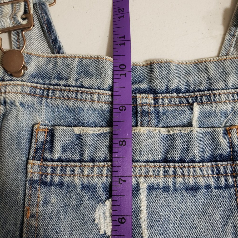 F21 Distressed Denim Overall Jumper Dress Pockets Light Blue MIni Size M - Picture 12 of 12